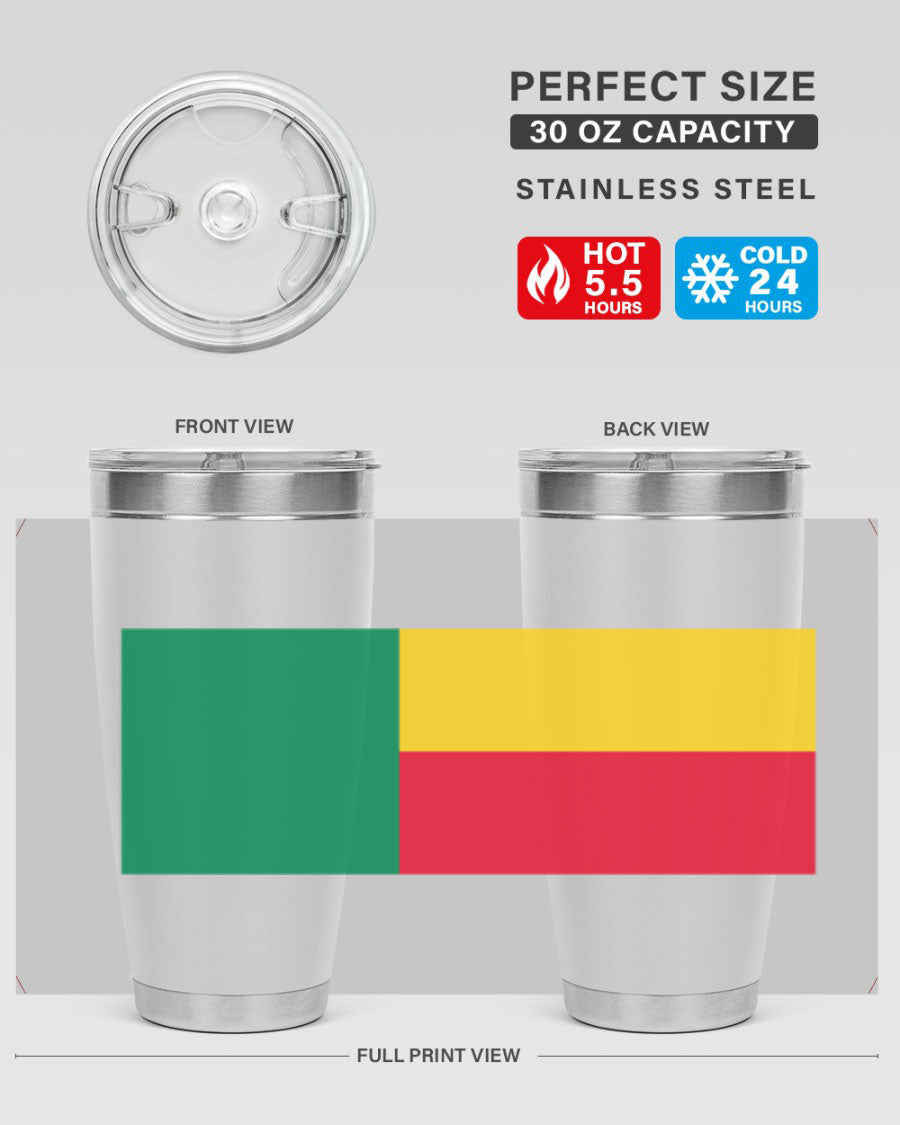 Benin 179# Tumbler in 20oz and 30oz sizes, showcasing double wall vacuum stainless steel design with vibrant printed graphics.