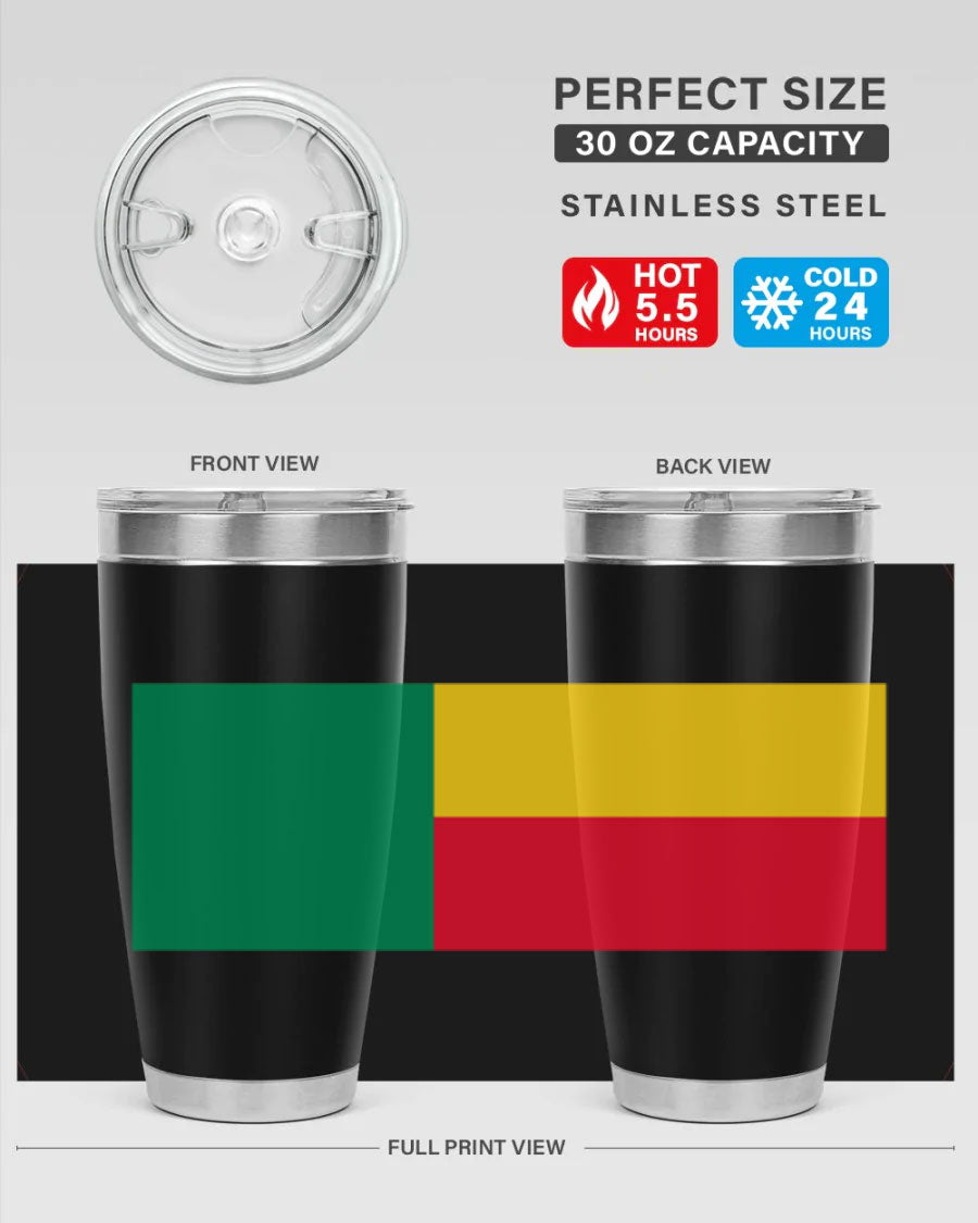 Benin 179# Tumbler in 20oz and 30oz sizes, showcasing double wall vacuum stainless steel design with vibrant printed graphics.