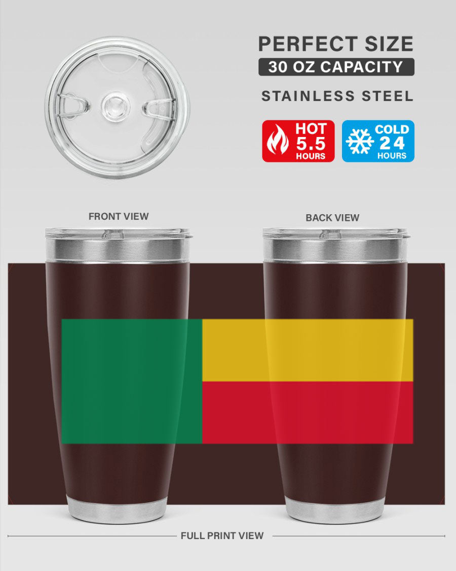 Benin 179# Tumbler in 20oz and 30oz sizes, showcasing double wall vacuum stainless steel design with vibrant printed graphics.