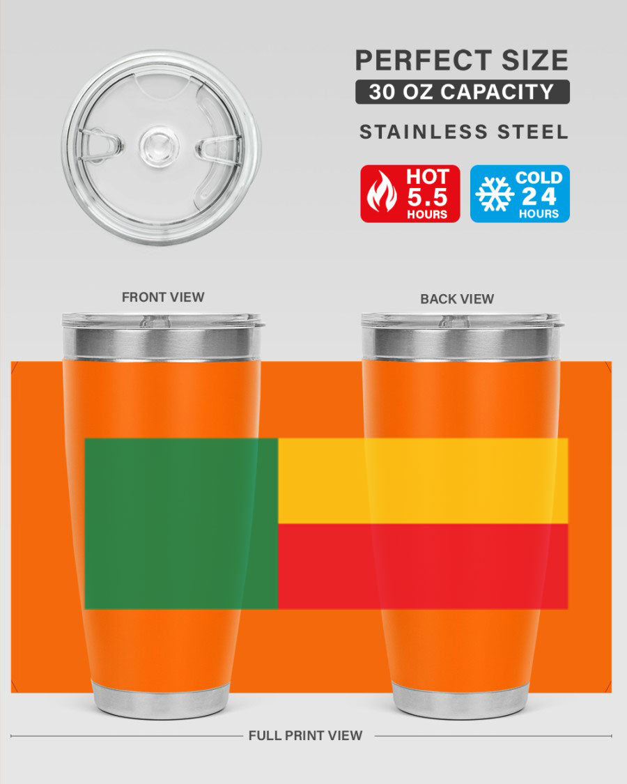 Benin 179# Tumbler in 20oz and 30oz sizes, showcasing double wall vacuum stainless steel design with vibrant printed graphics.