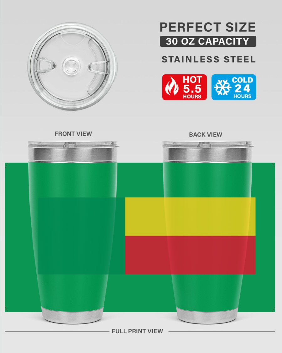 Benin 179# Tumbler in 20oz and 30oz sizes, showcasing double wall vacuum stainless steel design with vibrant printed graphics.