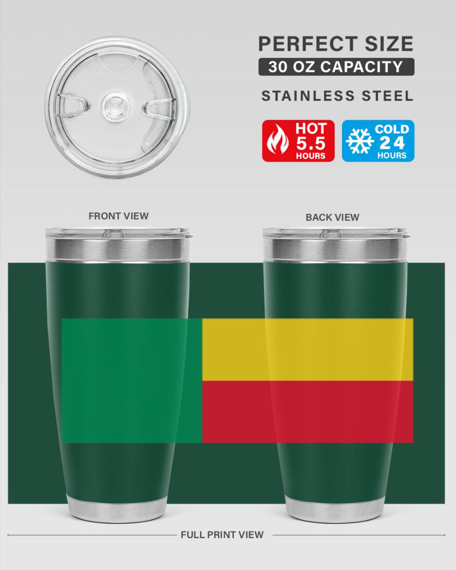 Benin 179# Tumbler in 20oz and 30oz sizes, showcasing double wall vacuum stainless steel design with vibrant printed graphics.