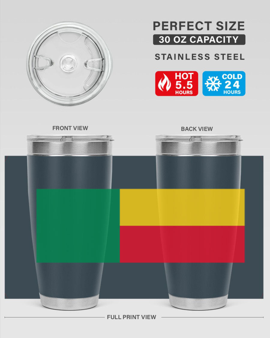 Benin 179# Tumbler in 20oz and 30oz sizes, showcasing double wall vacuum stainless steel design with vibrant printed graphics.