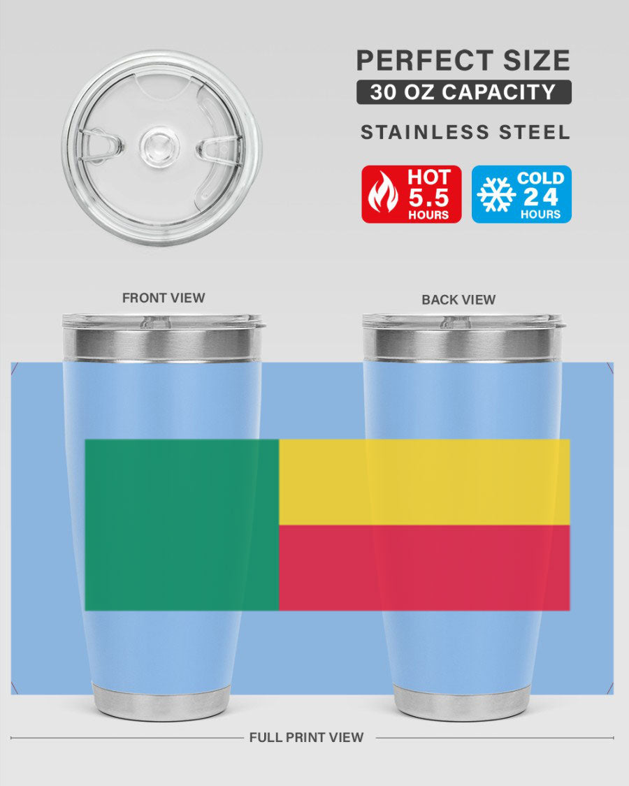 Benin 179# Tumbler in 20oz and 30oz sizes, showcasing double wall vacuum stainless steel design with vibrant printed graphics.