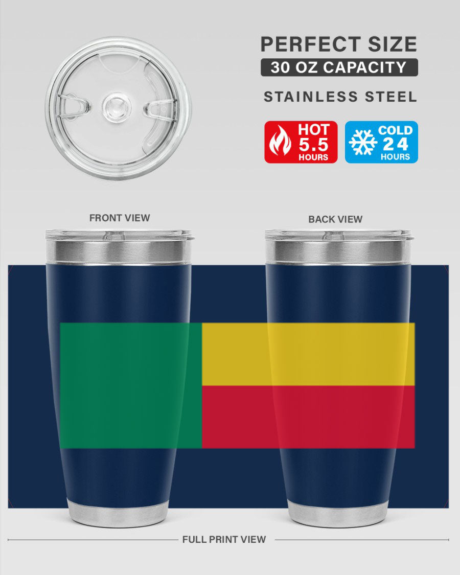Benin 179# Tumbler in 20oz and 30oz sizes, showcasing double wall vacuum stainless steel design with vibrant printed graphics.