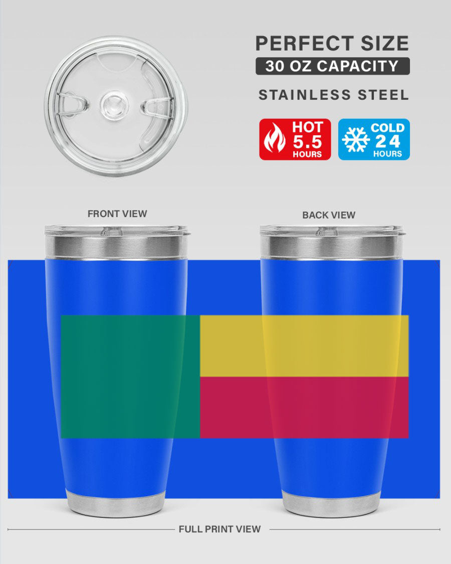Benin 179# Tumbler in 20oz and 30oz sizes, showcasing double wall vacuum stainless steel design with vibrant printed graphics.