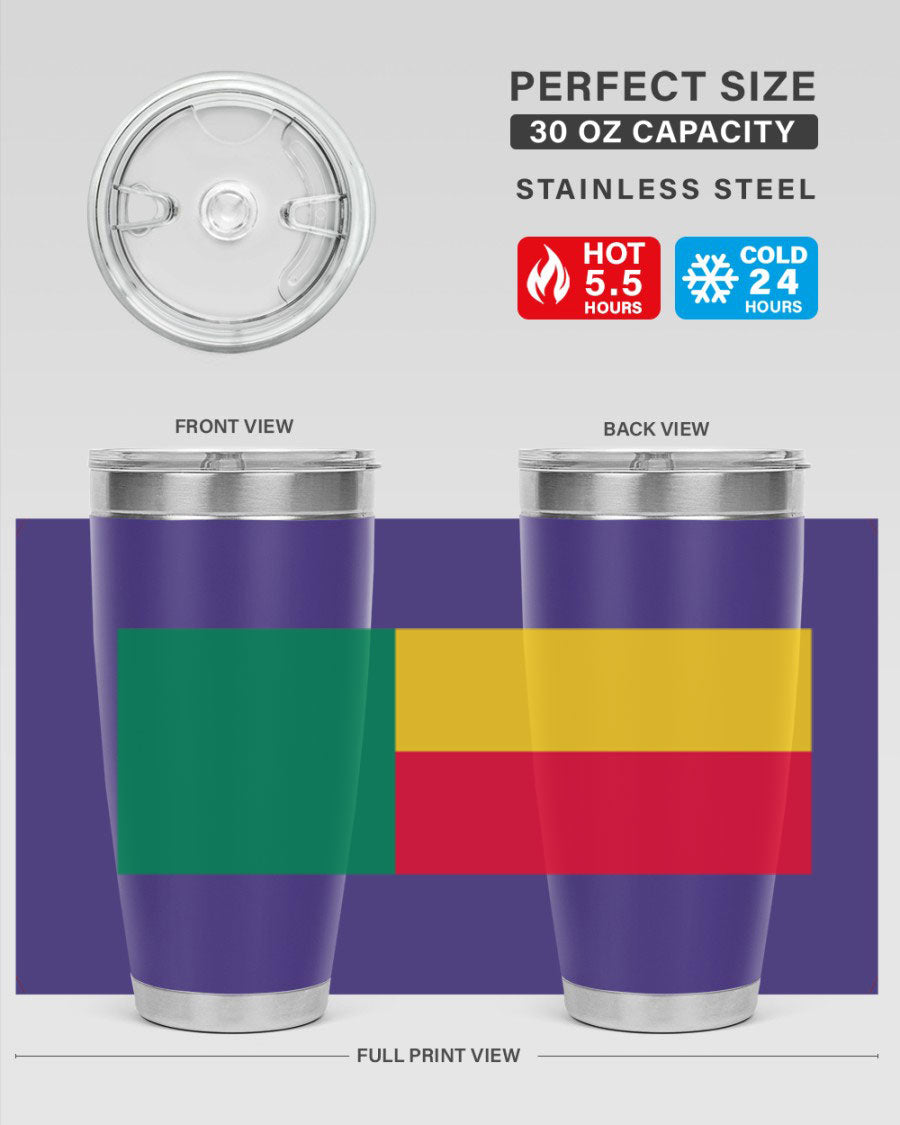 Benin 179# Tumbler in 20oz and 30oz sizes, showcasing double wall vacuum stainless steel design with vibrant printed graphics.