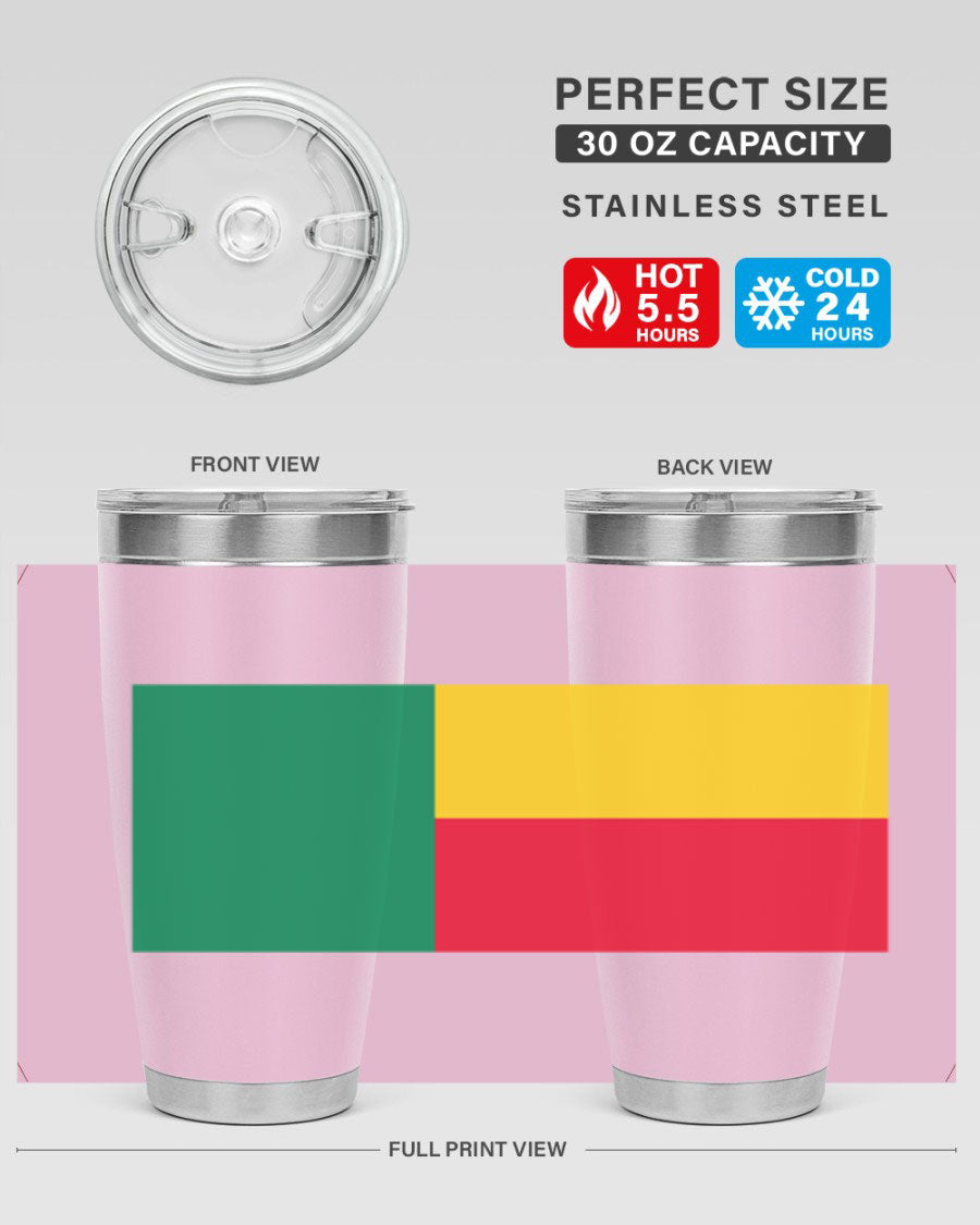 Benin 179# Tumbler in 20oz and 30oz sizes, showcasing double wall vacuum stainless steel design with vibrant printed graphics.