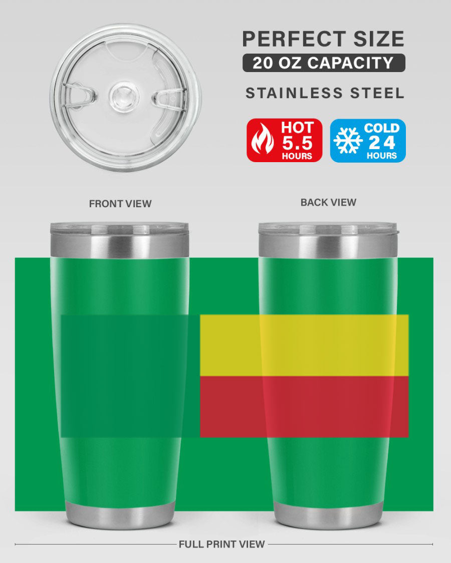 Benin 179# Tumbler in 20oz and 30oz sizes, showcasing double wall vacuum stainless steel design with vibrant printed graphics.