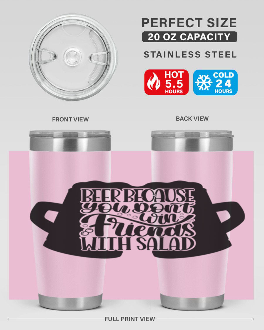 Beer Because You Don't Win 50# Tumbler in stainless steel with a humorous design, perfect for hot and cold beverages.
