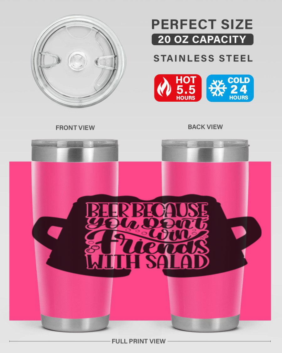 Beer Because You Don't Win 50# Tumbler in stainless steel with a humorous design, perfect for hot and cold beverages.