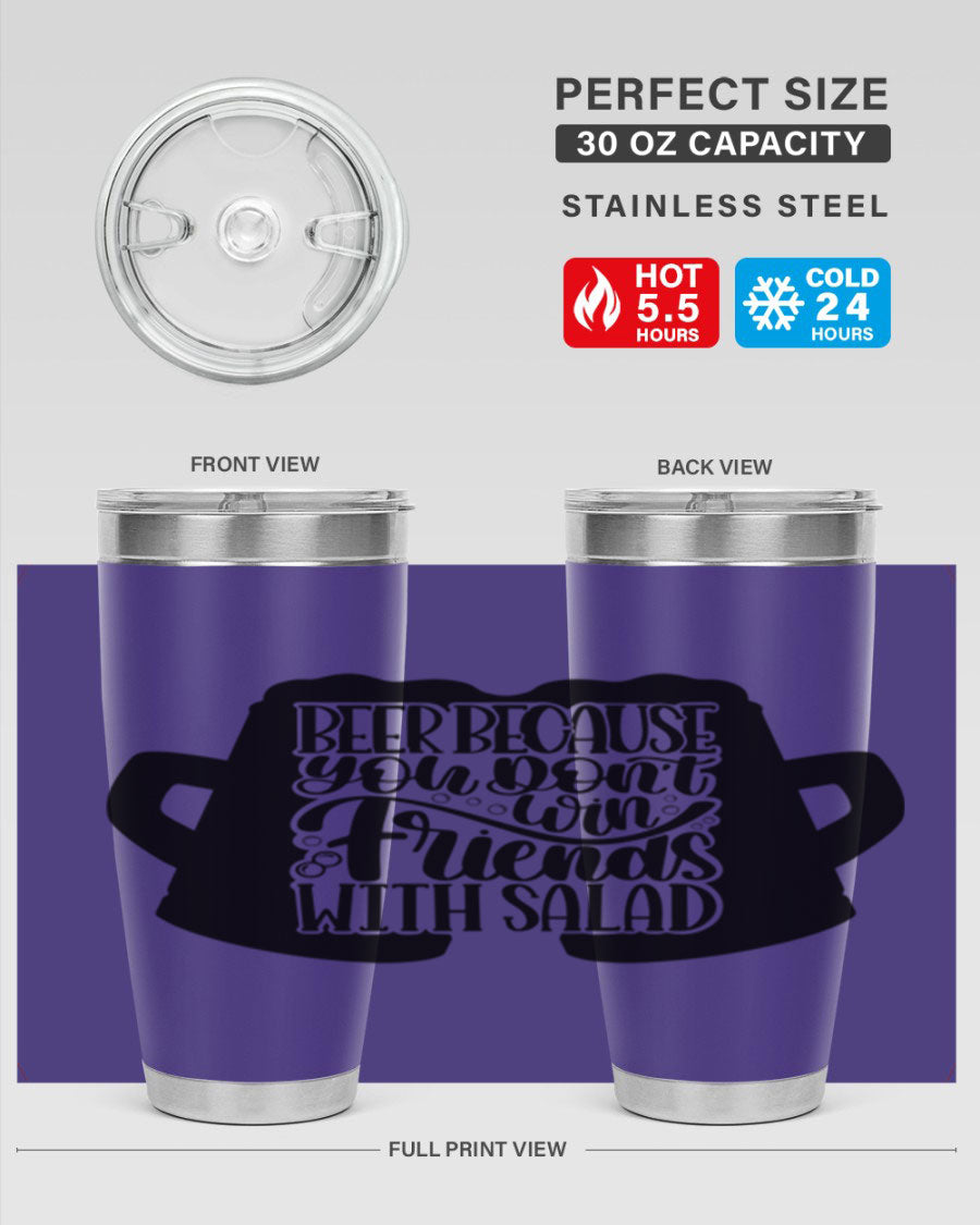 Beer Because You Don't Win 50# Tumbler in stainless steel with a humorous design, perfect for hot and cold beverages.