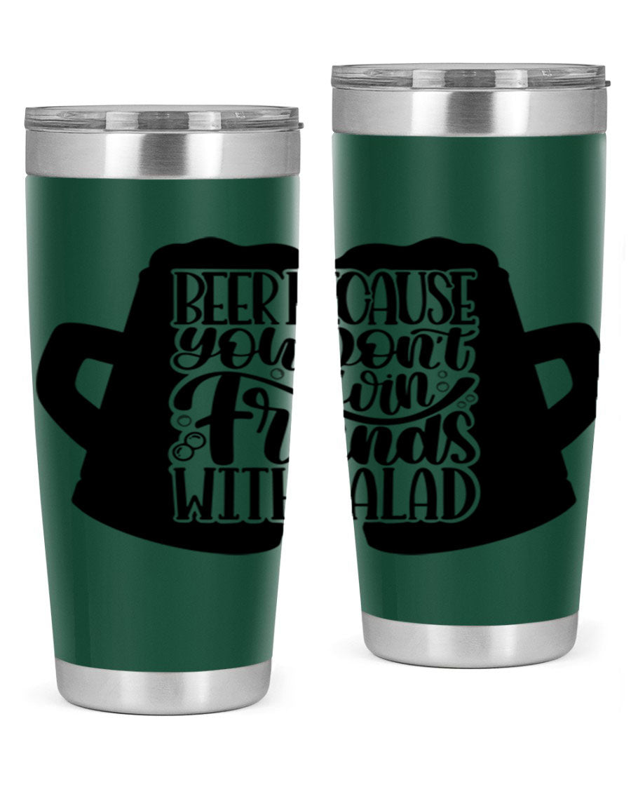 Beer Because You Don't Win 50# Tumbler in stainless steel with a humorous design, perfect for hot and cold beverages.