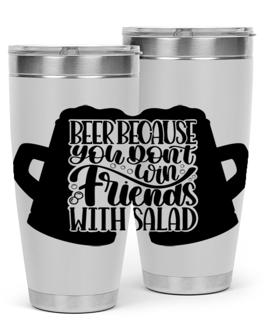 Beer Because You Don't Win 50# Tumbler in stainless steel with a humorous design, perfect for hot and cold beverages.