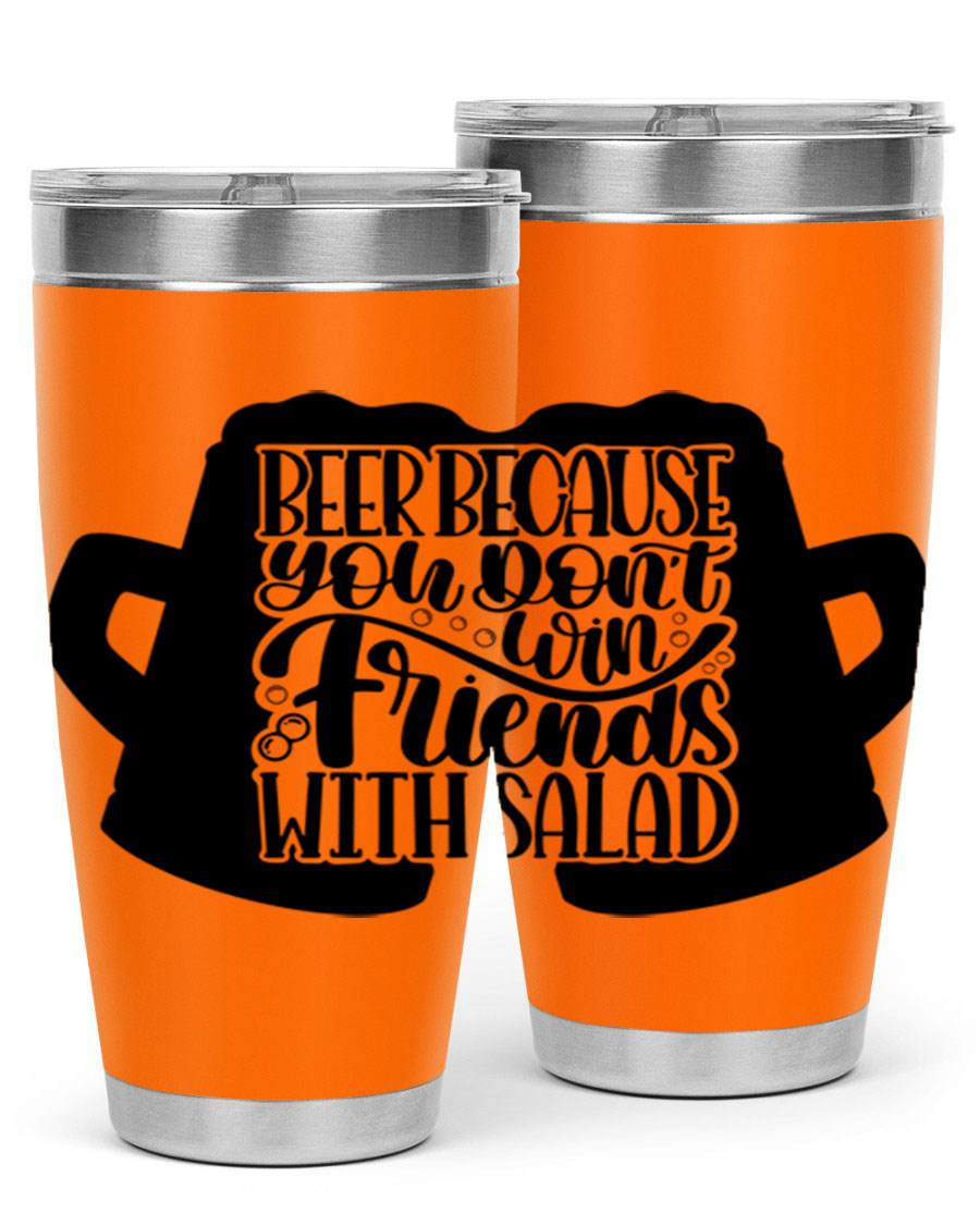 Beer Because You Don't Win 50# Tumbler in stainless steel with a humorous design, perfect for hot and cold beverages.