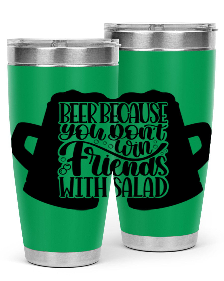 Beer Because You Don't Win 50# Tumbler in stainless steel with a humorous design, perfect for hot and cold beverages.