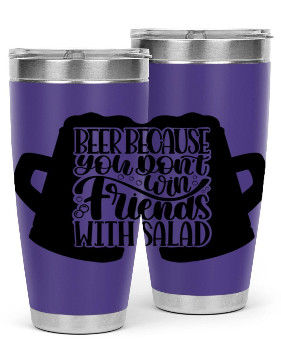 Beer Because You Don't Win 50# Tumbler in stainless steel with a humorous design, perfect for hot and cold beverages.