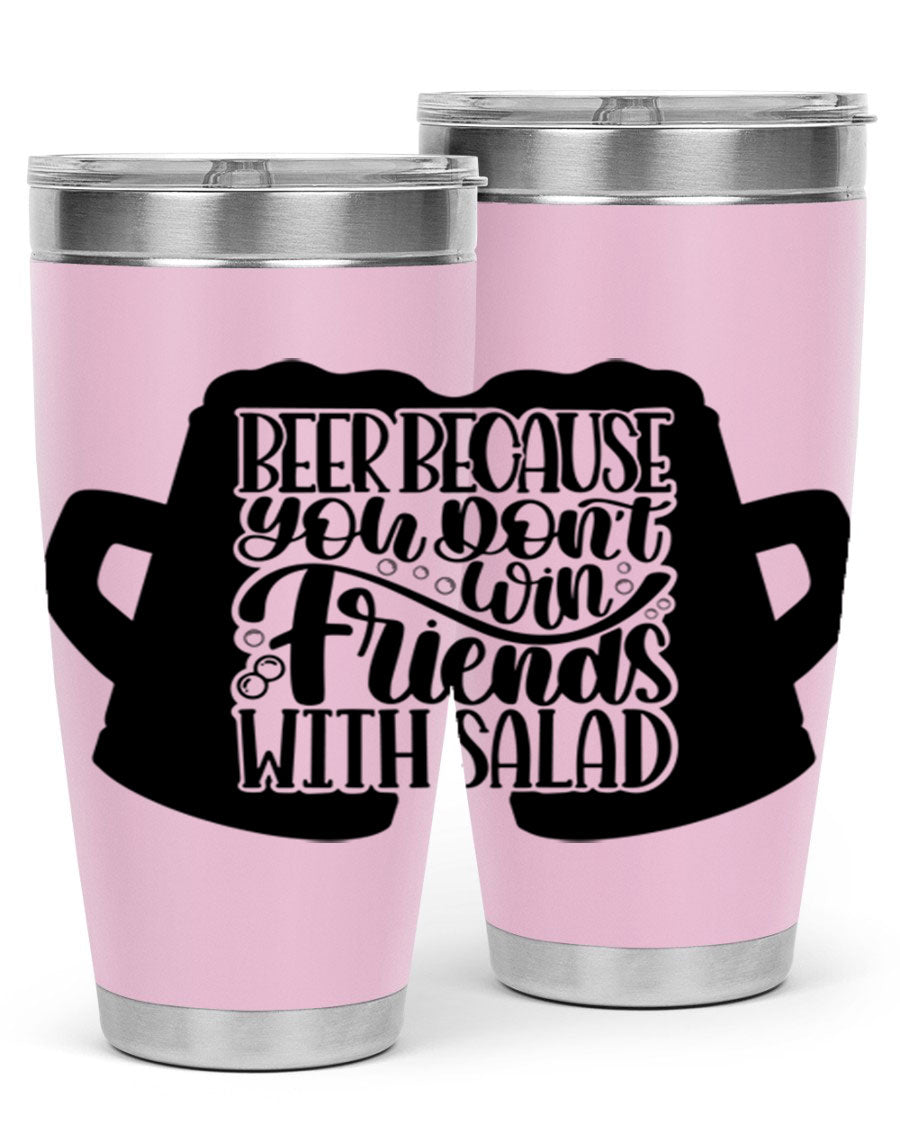 Beer Because You Don't Win 50# Tumbler in stainless steel with a humorous design, perfect for hot and cold beverages.