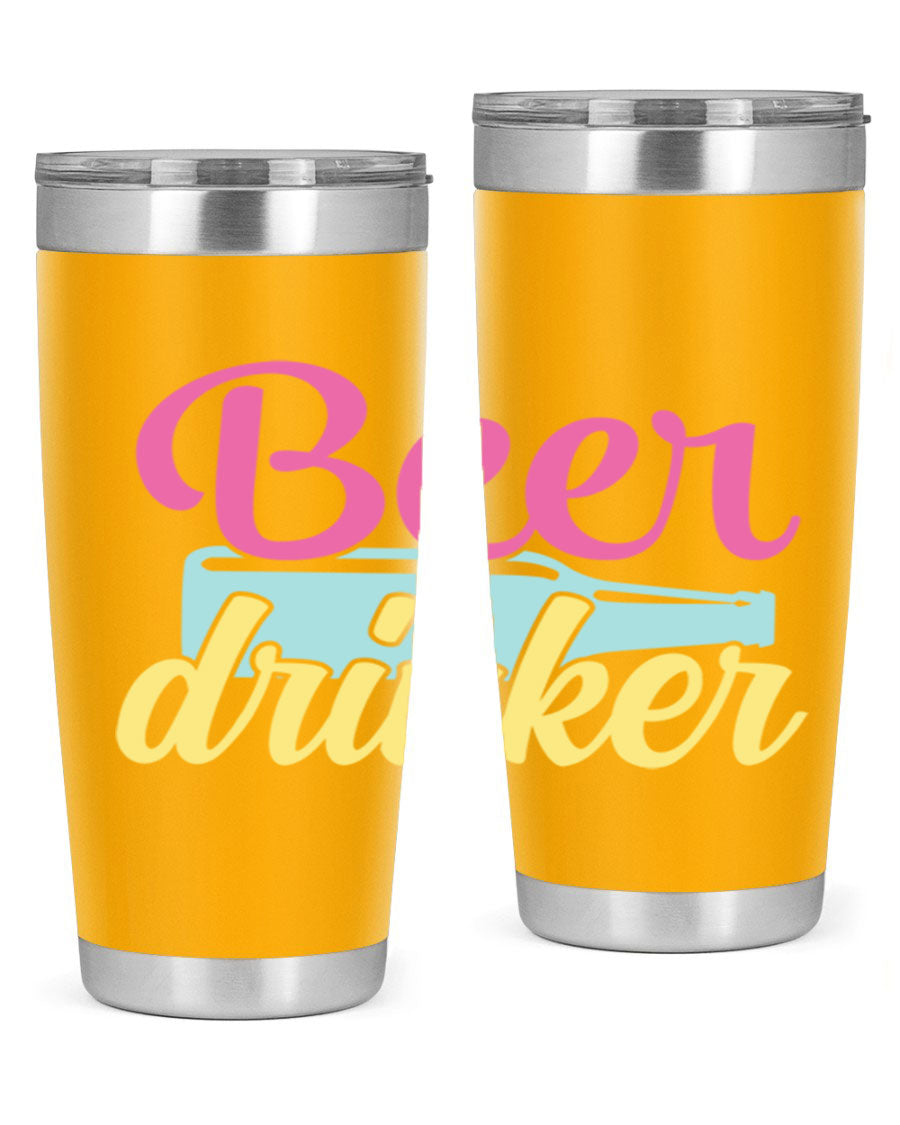 Beer Drinker 134# Tumbler in stainless steel with a drink-thru lid, showcasing its sleek design and double wall insulation.