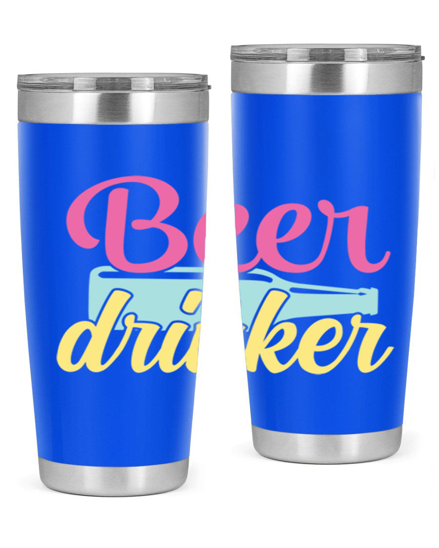 Beer Drinker 134# Tumbler in stainless steel with a drink-thru lid, showcasing its sleek design and double wall insulation.