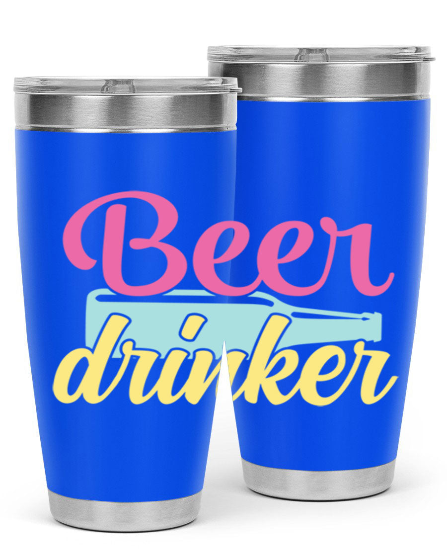 Beer Drinker 134# Tumbler in stainless steel with a drink-thru lid, showcasing its sleek design and double wall insulation.