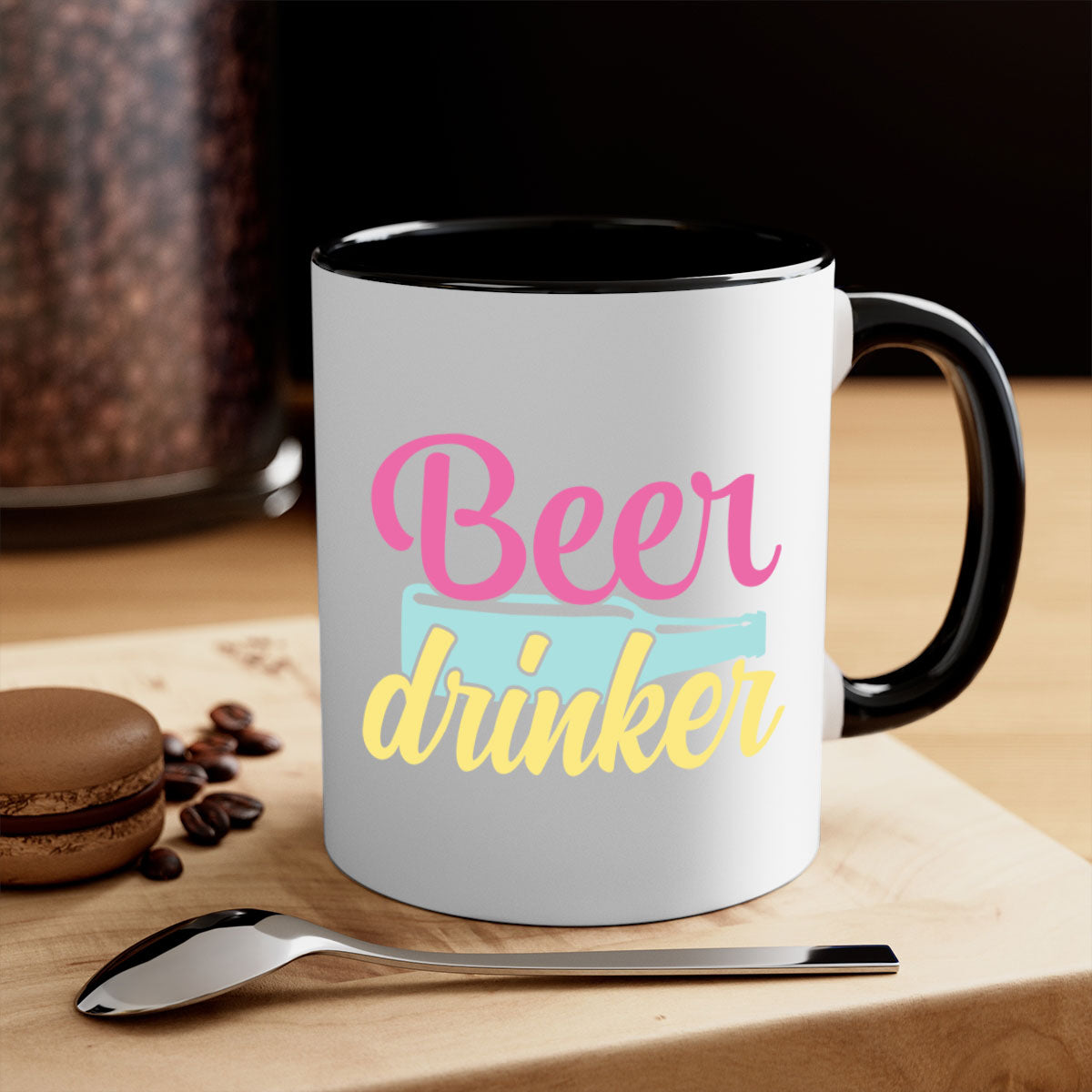 Beer Drinker 134# Mug featuring a glossy finish, colored handle, and interior, available in five vibrant colors.