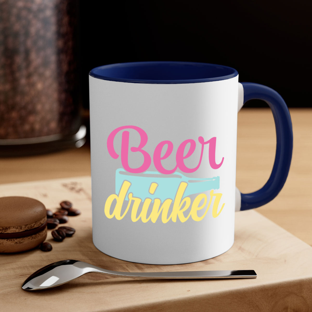 Beer Drinker 134# Mug featuring a glossy finish, colored handle, and interior, available in five vibrant colors.