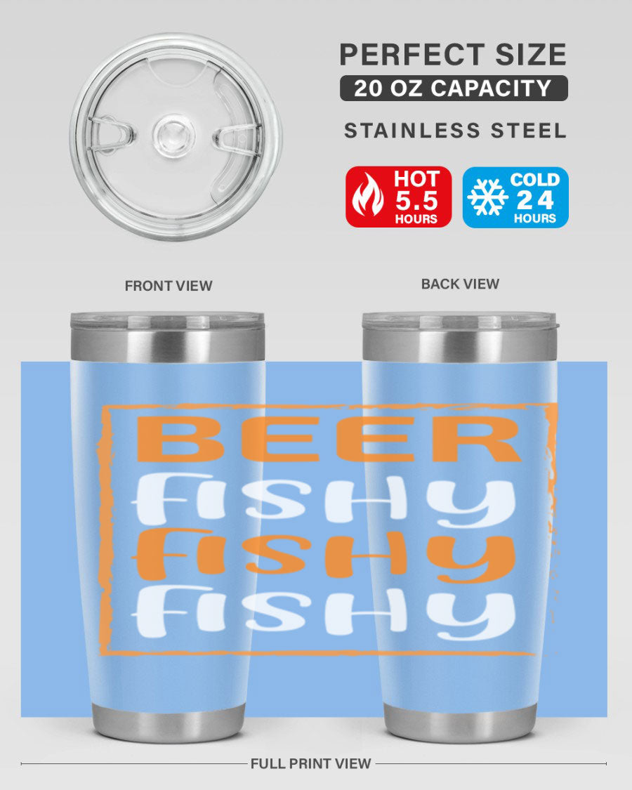 Beer Fishy Fishy Fishy 152# Tumbler, a double wall vacuum stainless steel tumbler with a drink-thru lid, perfect for hot and cold beverages.