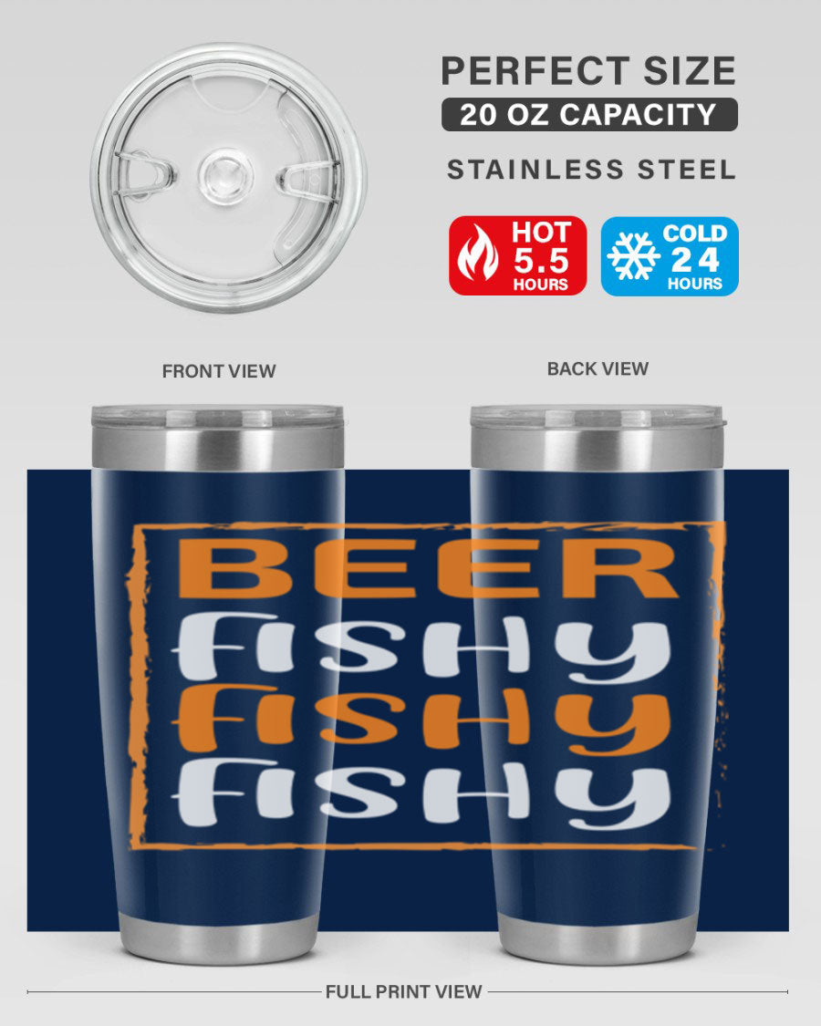 Beer Fishy Fishy Fishy 152# Tumbler, a double wall vacuum stainless steel tumbler with a drink-thru lid, perfect for hot and cold beverages.