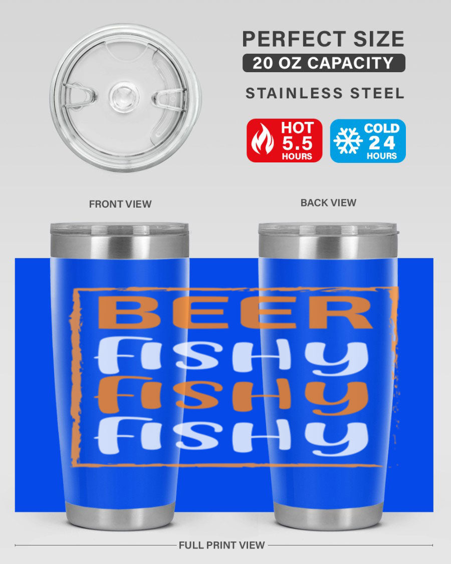 Beer Fishy Fishy Fishy 152# Tumbler, a double wall vacuum stainless steel tumbler with a drink-thru lid, perfect for hot and cold beverages.