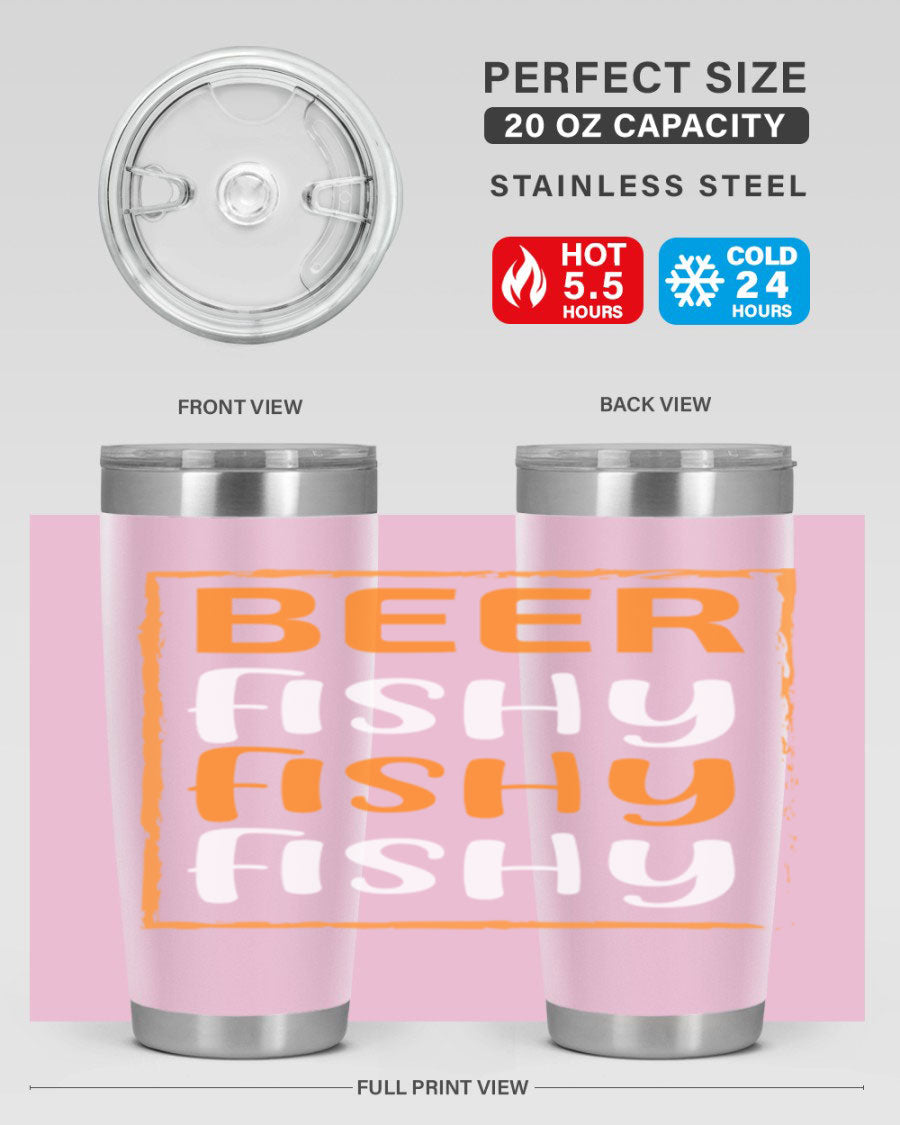 Beer Fishy Fishy Fishy 152# Tumbler, a double wall vacuum stainless steel tumbler with a drink-thru lid, perfect for hot and cold beverages.