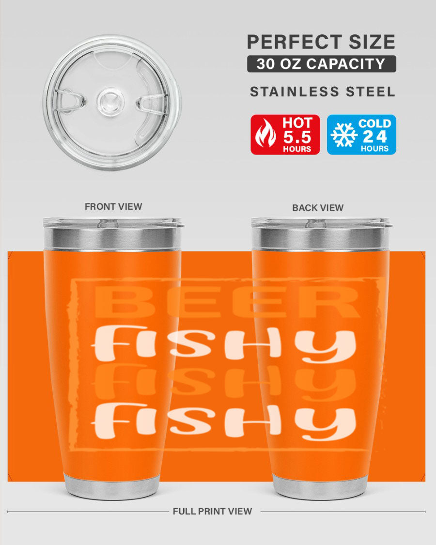 Beer Fishy Fishy Fishy 152# Tumbler, a double wall vacuum stainless steel tumbler with a drink-thru lid, perfect for hot and cold beverages.