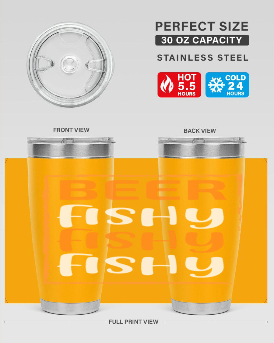 Beer Fishy Fishy Fishy 152# Tumbler, a double wall vacuum stainless steel tumbler with a drink-thru lid, perfect for hot and cold beverages.