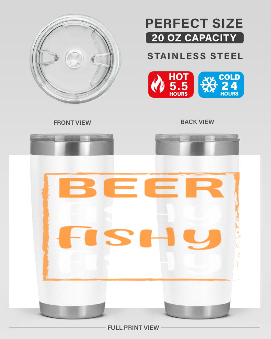 Beer Fishy Fishy Fishy 152# Tumbler, a double wall vacuum stainless steel tumbler with a drink-thru lid, perfect for hot and cold beverages.