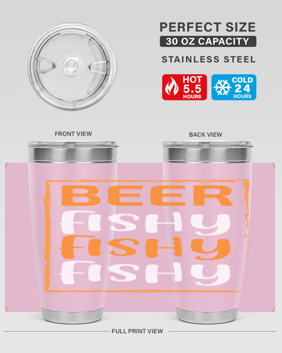 Beer Fishy Fishy Fishy 152# Tumbler, a double wall vacuum stainless steel tumbler with a drink-thru lid, perfect for hot and cold beverages.