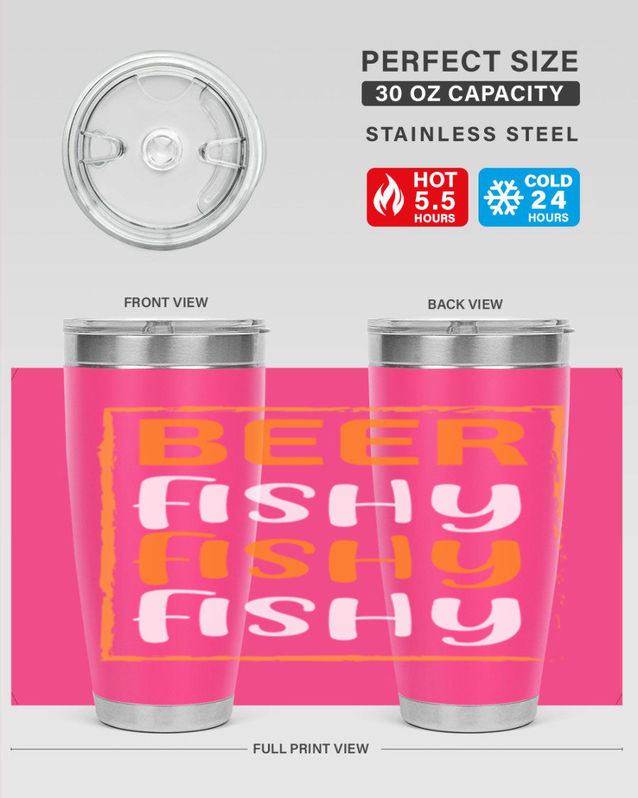 Beer Fishy Fishy Fishy 152# Tumbler, a double wall vacuum stainless steel tumbler with a drink-thru lid, perfect for hot and cold beverages.
