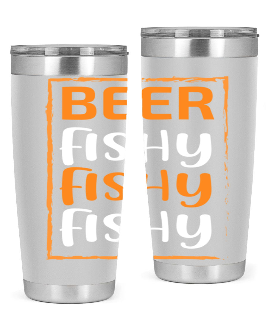 Beer Fishy Fishy Fishy 152# Tumbler, a double wall vacuum stainless steel tumbler with a drink-thru lid, perfect for hot and cold beverages.