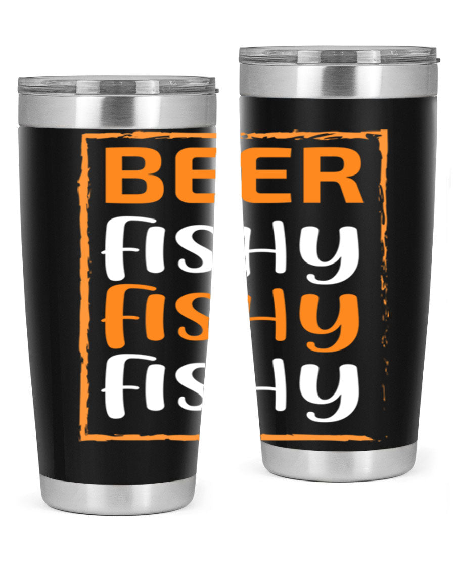 Beer Fishy Fishy Fishy 152# Tumbler, a double wall vacuum stainless steel tumbler with a drink-thru lid, perfect for hot and cold beverages.