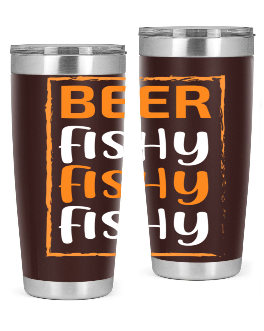 Beer Fishy Fishy Fishy 152# Tumbler, a double wall vacuum stainless steel tumbler with a drink-thru lid, perfect for hot and cold beverages.