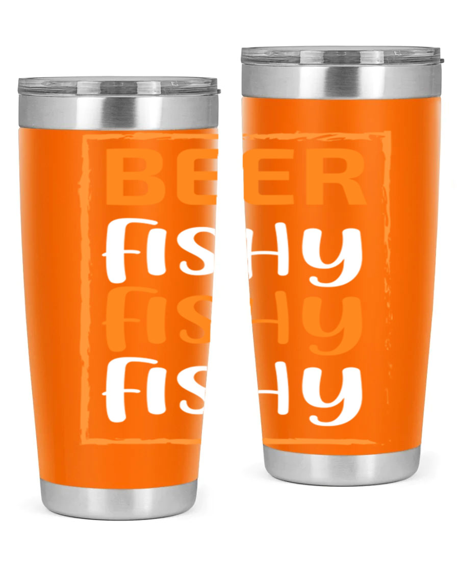 Beer Fishy Fishy Fishy 152# Tumbler, a double wall vacuum stainless steel tumbler with a drink-thru lid, perfect for hot and cold beverages.