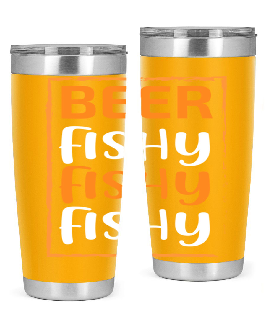Beer Fishy Fishy Fishy 152# Tumbler, a double wall vacuum stainless steel tumbler with a drink-thru lid, perfect for hot and cold beverages.