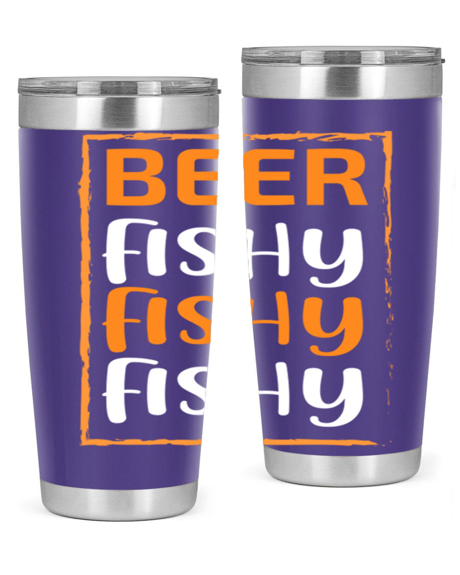 Beer Fishy Fishy Fishy 152# Tumbler, a double wall vacuum stainless steel tumbler with a drink-thru lid, perfect for hot and cold beverages.