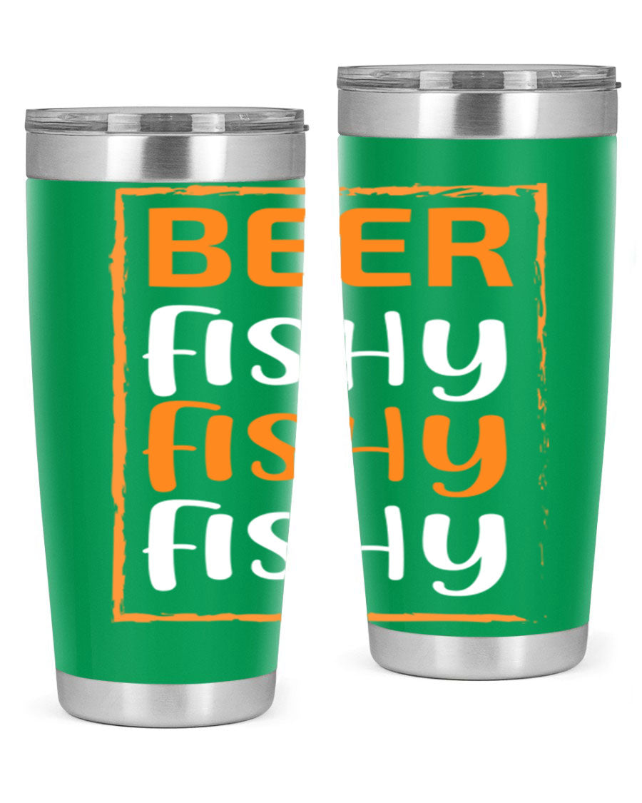 Beer Fishy Fishy Fishy 152# Tumbler, a double wall vacuum stainless steel tumbler with a drink-thru lid, perfect for hot and cold beverages.