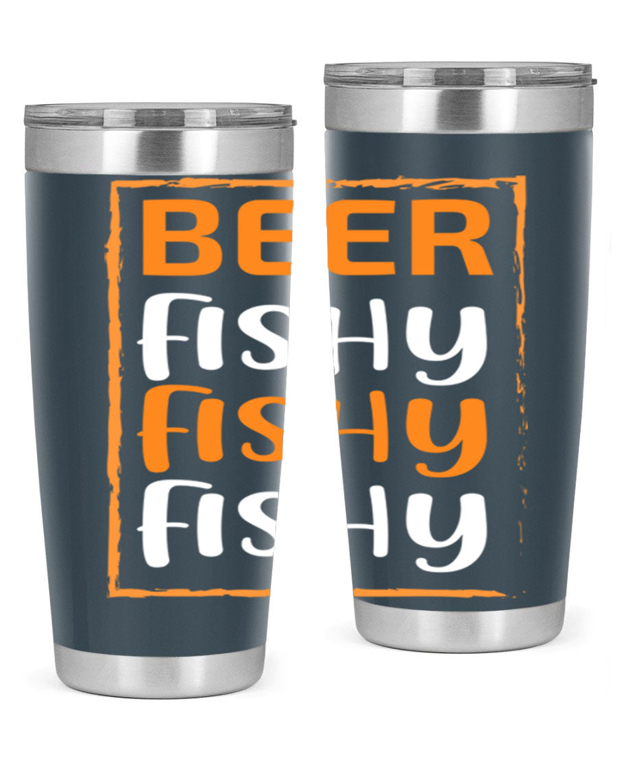 Beer Fishy Fishy Fishy 152# Tumbler, a double wall vacuum stainless steel tumbler with a drink-thru lid, perfect for hot and cold beverages.