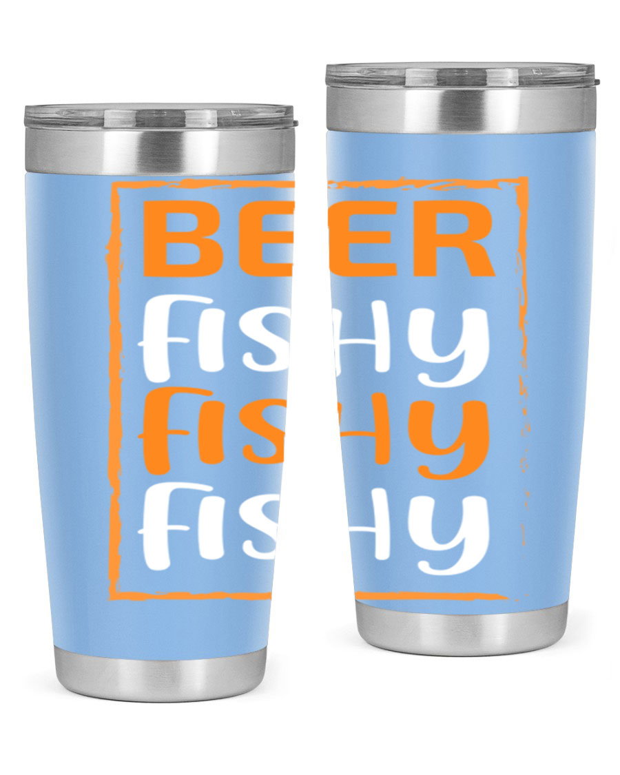 Beer Fishy Fishy Fishy 152# Tumbler, a double wall vacuum stainless steel tumbler with a drink-thru lid, perfect for hot and cold beverages.