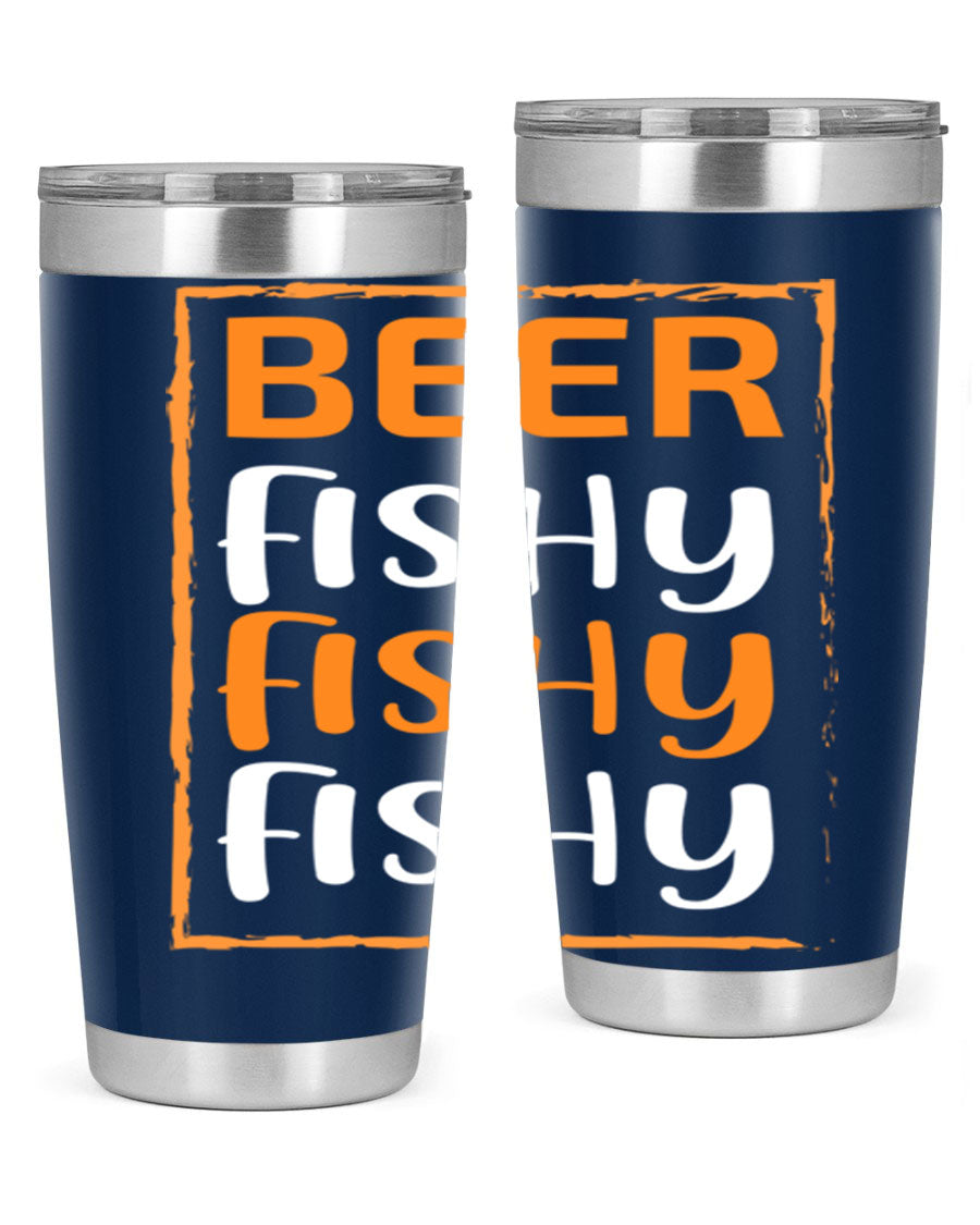 Beer Fishy Fishy Fishy 152# Tumbler, a double wall vacuum stainless steel tumbler with a drink-thru lid, perfect for hot and cold beverages.