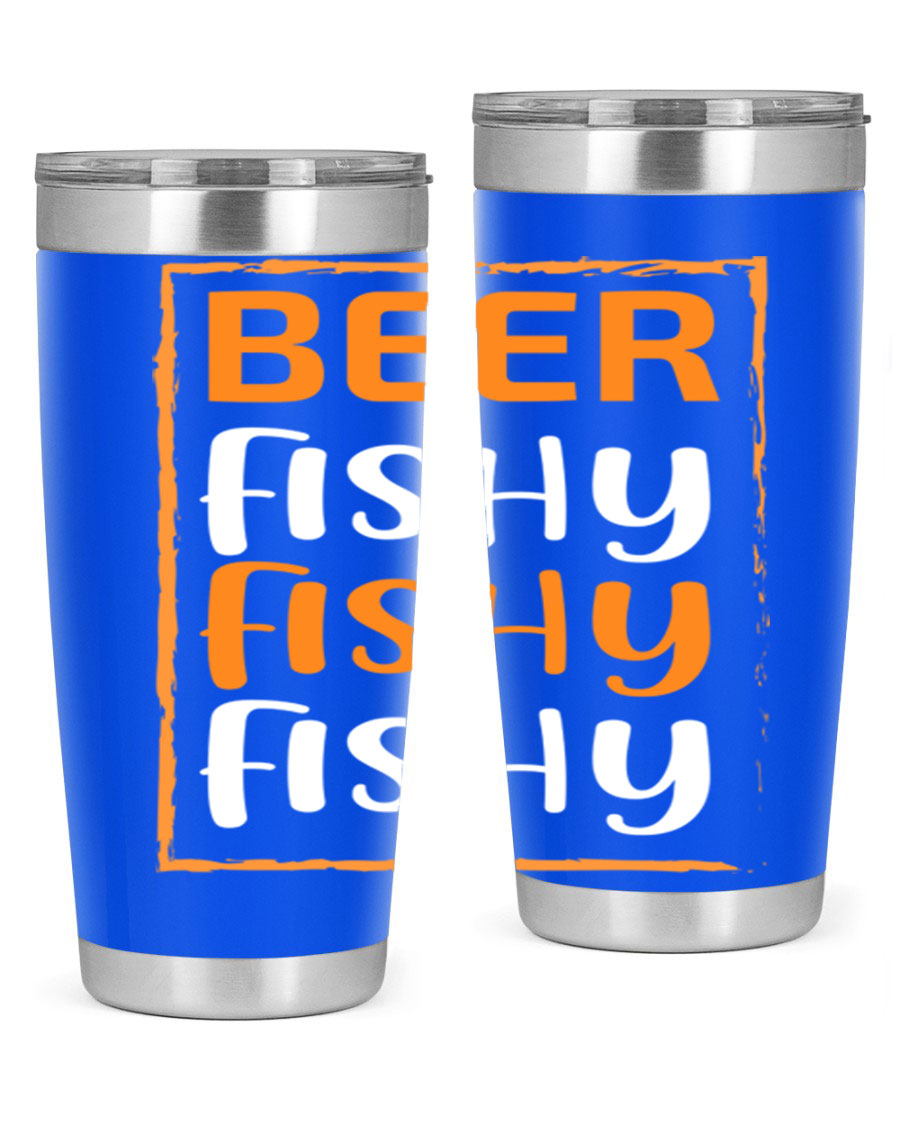 Beer Fishy Fishy Fishy 152# Tumbler, a double wall vacuum stainless steel tumbler with a drink-thru lid, perfect for hot and cold beverages.