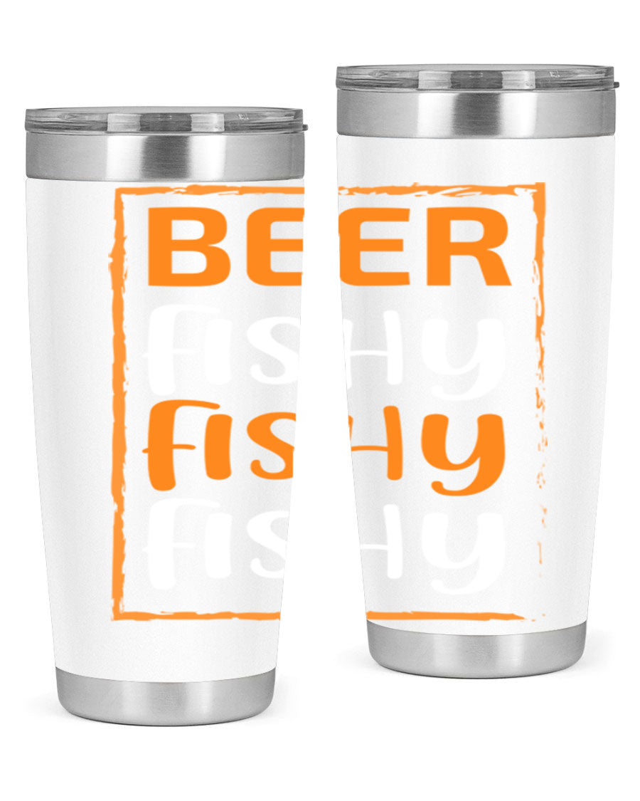 Beer Fishy Fishy Fishy 152# Tumbler, a double wall vacuum stainless steel tumbler with a drink-thru lid, perfect for hot and cold beverages.