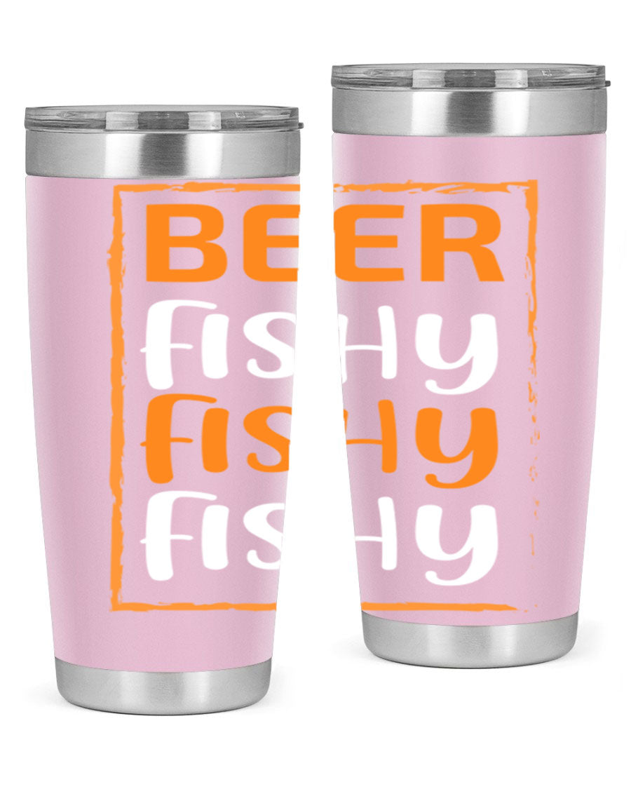 Beer Fishy Fishy Fishy 152# Tumbler, a double wall vacuum stainless steel tumbler with a drink-thru lid, perfect for hot and cold beverages.