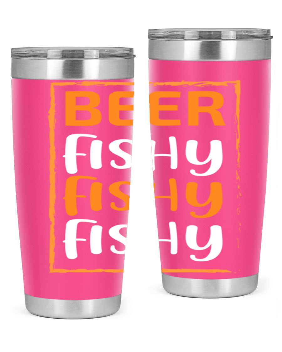 Beer Fishy Fishy Fishy 152# Tumbler, a double wall vacuum stainless steel tumbler with a drink-thru lid, perfect for hot and cold beverages.